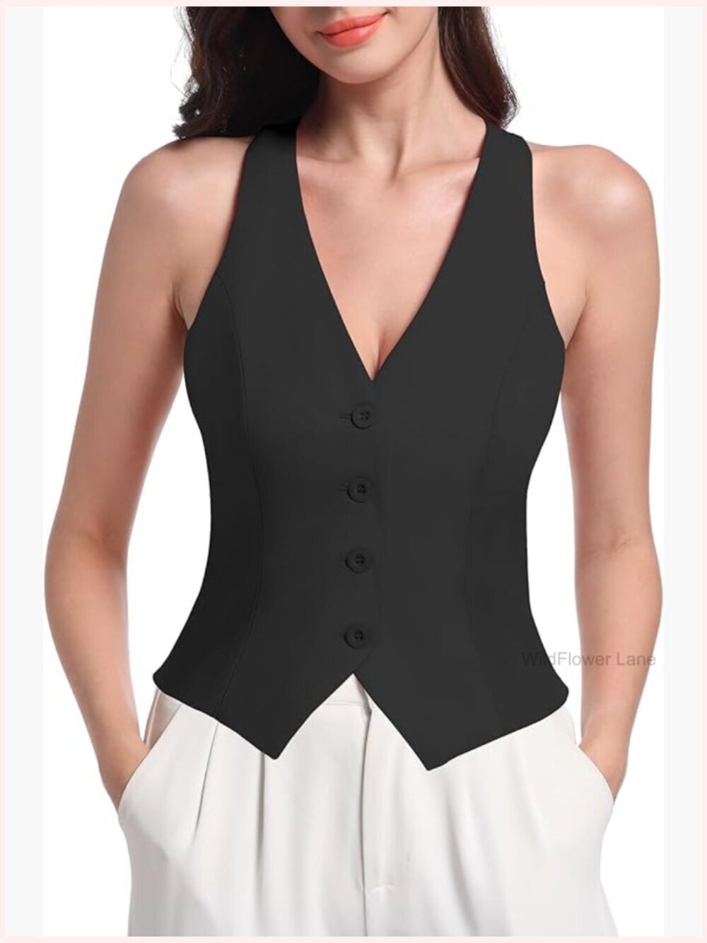 Womens V Neck Sleeveless Crop Top Vest Blazer Suit Waistcoat